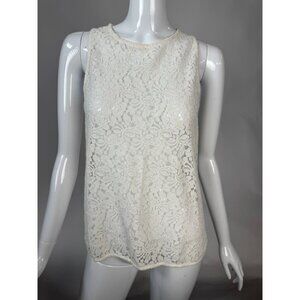 Lace Sleeveless Top With Back Zipper Closure By Pimkie Ivory Floral Design Women